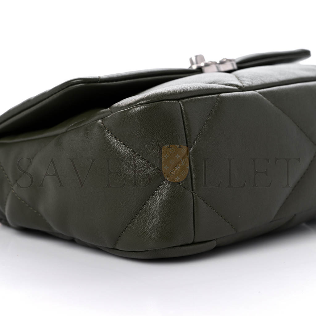Ch*el lambskin quilted Ch*el 19 flap khaki as1160 (26*16*9cm)